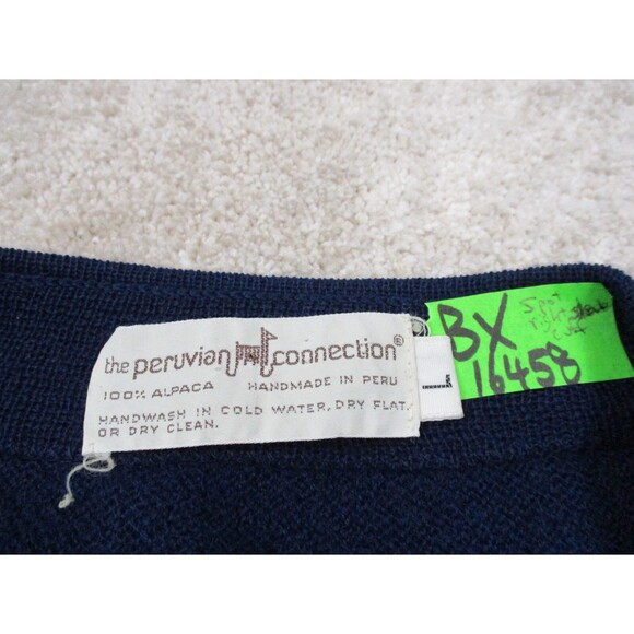 VINTAGE Peruvian Connection Cardigan Sweater Men Large Alpaca Blue Grandpa Peru - Picture 6 of 10